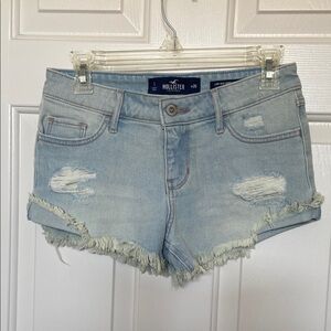 Hollister Blue Distressed Jean Shorts Raw Hem